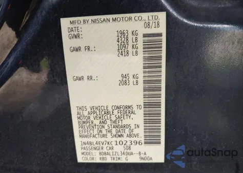 2019 Nissan Altima from USA, damaged, VIN 1N4BL4EE7KC102396